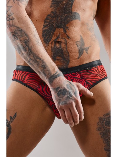 Slip type brésilien ouvert zébré rouge et noir - Regnes