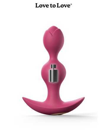 Vibratorischer doppelseitiger Analplug Twinny Bud in Pflaumenfarbe von Oralove.