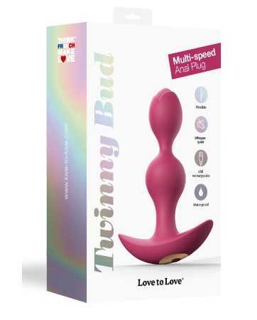 Vibratorischer doppelseitiger Analplug Twinny Bud in Pflaumenfarbe von Oralove.