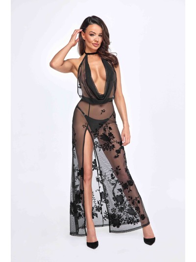 Robe longue dos nu Divinity F312 tulle floqué