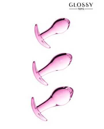 Lote de 3 plugs anales de vidrio Glossy Toys n° 17 Pink18041oralove
