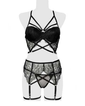 Lace harness lingerie set 3 pieces - Grey Velvet18058oralove