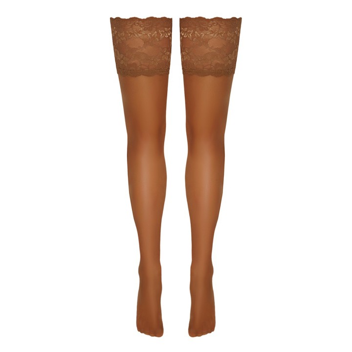 Bas autofixants large jarretière dentelle beige - Cotelli Legwear