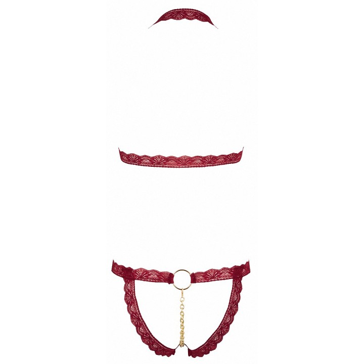 Ensemble string ouvert et seins nus bordeaux - Cottelli Lingerie