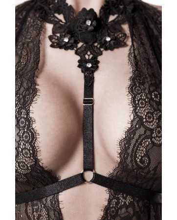 Conjunto erótico com vestido de renda, arnês e tanga - Grey Velvet18533oralove