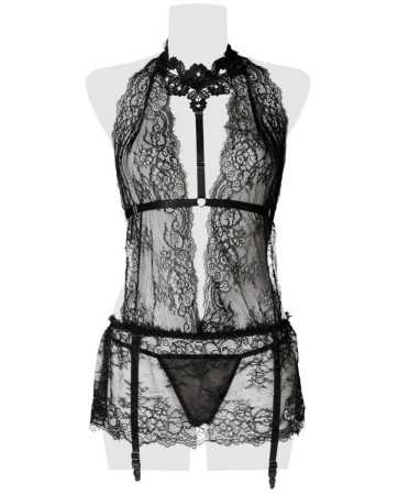 Erotic set with lace dress, harness, and thong - Grey Velvet18533oralove