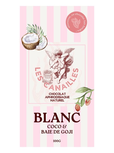 Chocolat blanc coco et baie de goji - Tablette 100g - Les canailles