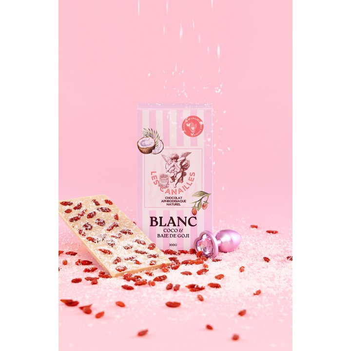 Chocolat blanc coco et baie de goji - Tablette 100g - Les canailles