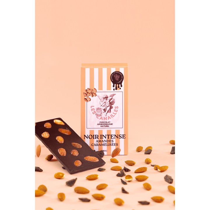 Chocolat noir amandes caramélisées - Tablette 100g - Les canailles