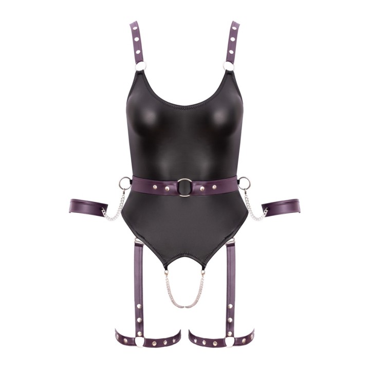 Body à jarretelles ouvert avec menottes - Cottelli Bondage