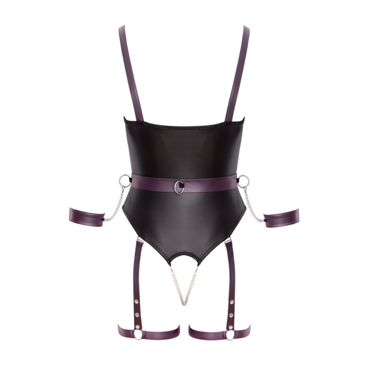 Body à jarretelles ouvert avec menottes - Cottelli Bondage