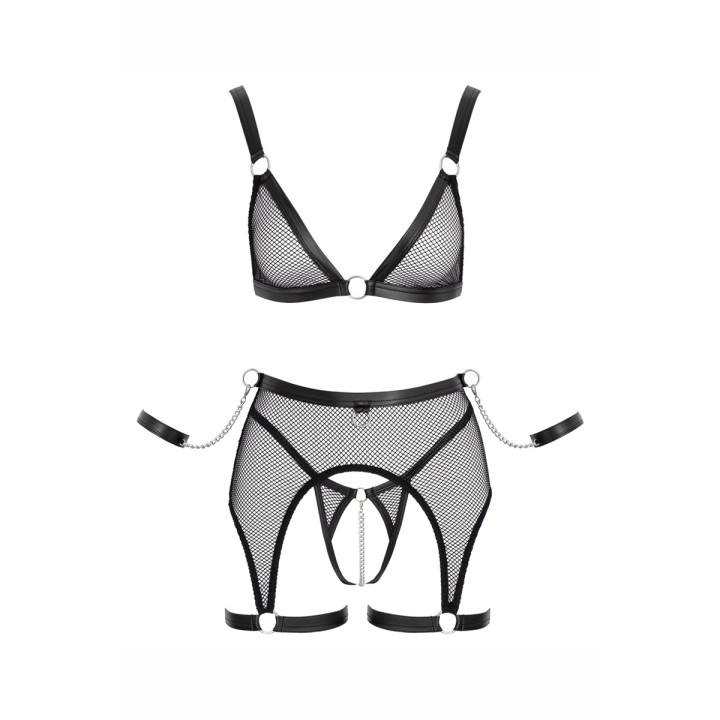 Ensemble Fetish noir en dentelle - Cotelli Bondage