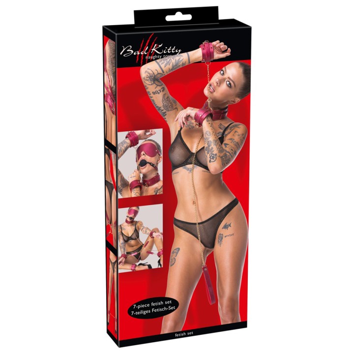 Ensemble 7 pièces Fetish SM rose -  Bad Kitty 