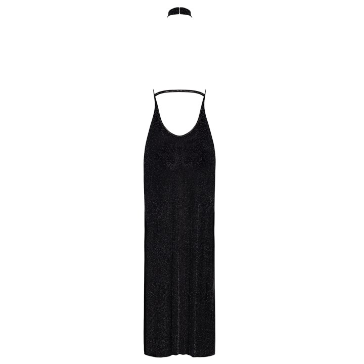 Robe longue en maille pailletée Onyx F372 - Noir Handmade