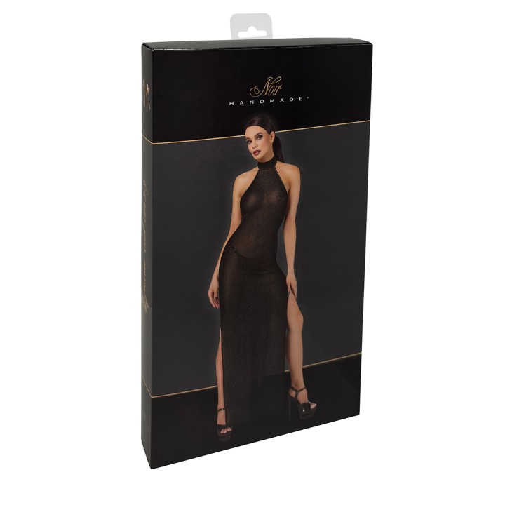 Robe longue en maille pailletée Onyx F372 - Noir Handmade