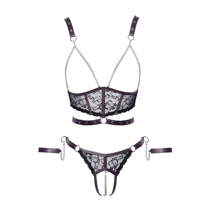 Ensemble ouvert 3 pièces noires - Cotelli Bondage 
