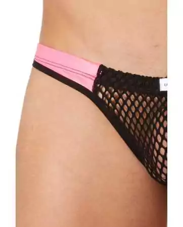 Black string with pink faux leather stripes - LM911-57MBKM