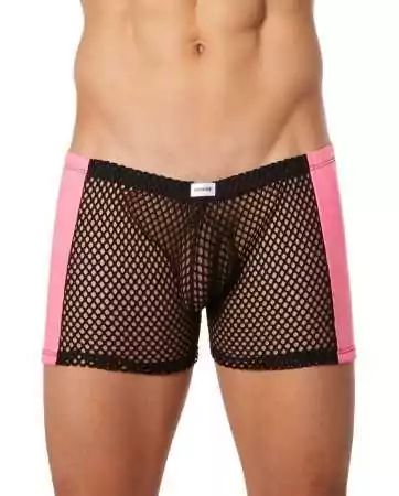Black mesh boxer shorts with pink faux leather sides - LM911-67MBKM