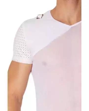 White mesh and shiny openwork T-shirt - LM902-81WHT