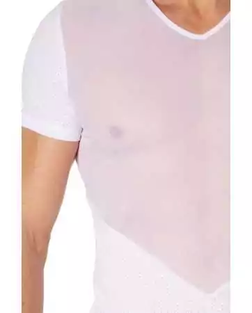 Fein geripptes weißes T-Shirt mit Transparenz - LM905-81WHT