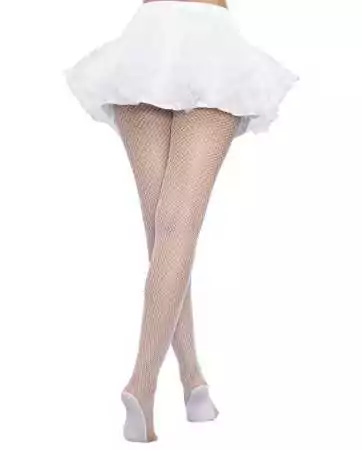 White fishnet tights in plus size with reinforced feet - DG0257HXWHT