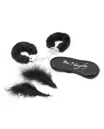Naughty kit 4 pieces: Handcuffs, 2 feathers, and mask - 332400006