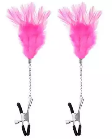 Adjustable pressure nipple clamps with pink feathers - CC5700710204