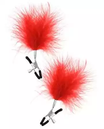 Adjustable pressure nipple clamps with a large red feather tickler - CC5700690030