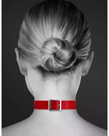Red leather BDSM collar with silver metal ring for leash - CC6060010030