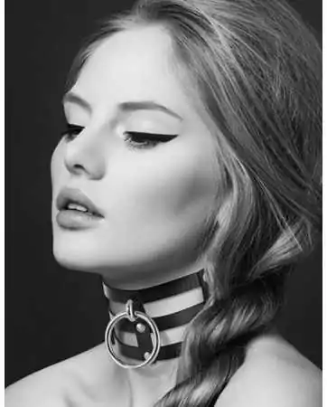 Black leather SM triple strap collar with silver metal ring - CC6060060010