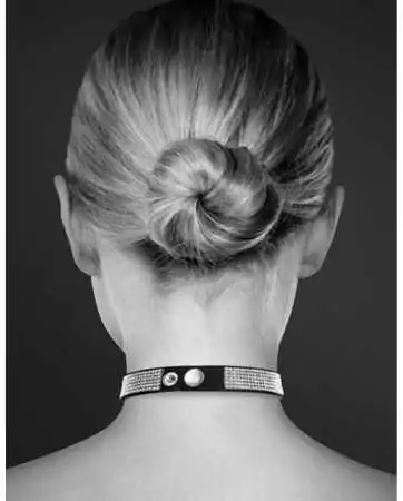 Schwarzes Leder-Halsband mit Strassband und silbernem Metallherz - CC6060050010