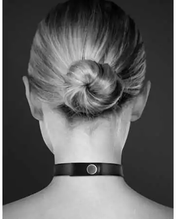 Black leather BDSM collar with double silver metal ring for leash - CC6060030010