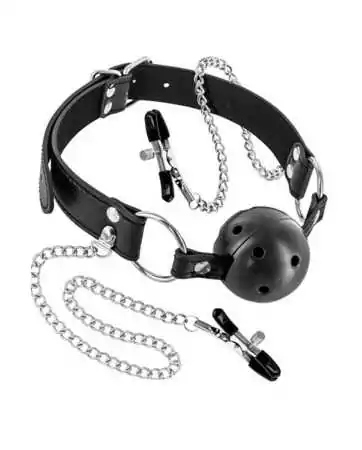 Ball gag with holes and nipple clamps - CC5700650010