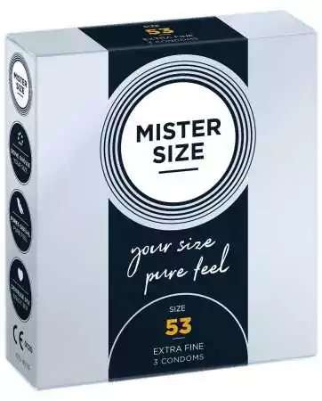 Caixa de 3 preservativos de látex com reservatório, disponível em 7 tamanhos Mister Size - MS03.