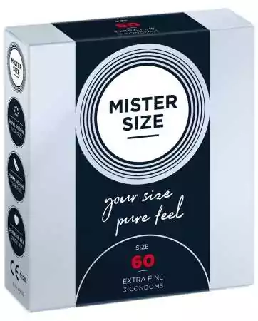 Box of 3 latex condoms with reservoir, available in 7 sizes Mister Size - MS03