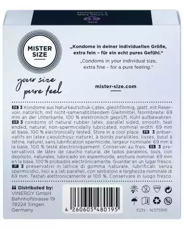 Caixa de 3 preservativos de látex com reservatório, disponível em 7 tamanhos Mister Size - MS03.