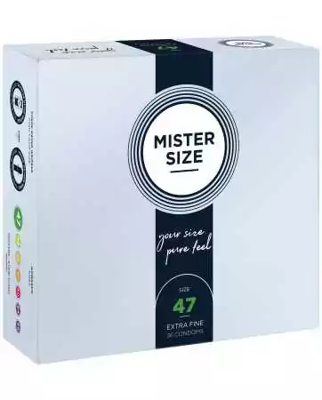 Caixa de 36 preservativos de látex com reservatório, 7 tamanhos disponíveis, Mister Size - MS36.