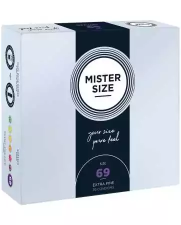 Caixa de 36 preservativos de látex com reservatório, 7 tamanhos disponíveis, Mister Size - MS36.