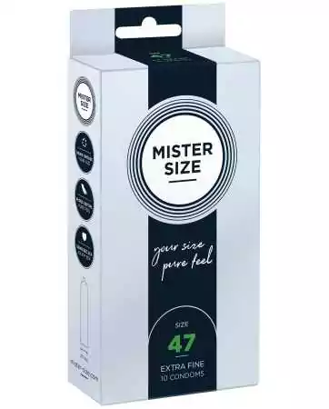 Box of 10 latex condoms with reservoir, available in 7 sizes, Mister Size - MS10