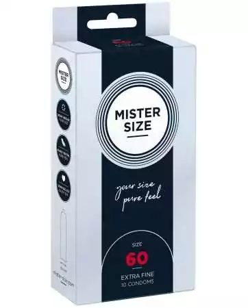 Caixa de 10 preservativos de látex com reservatório, 7 tamanhos disponíveis, Mister Size - MS10.