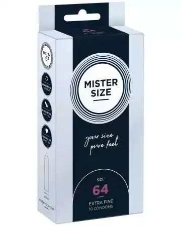 Caixa de 10 preservativos de látex com reservatório, 7 tamanhos disponíveis, Mister Size - MS10.