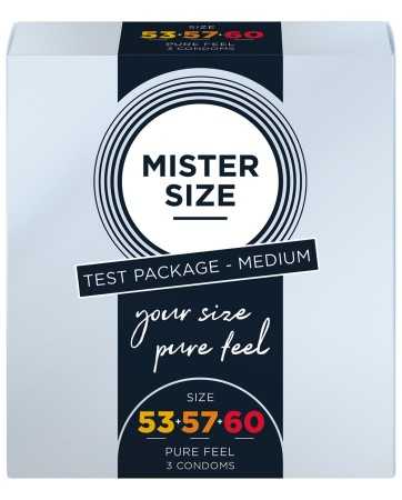 Boite test de 3 préservatifs latex avec réservoir, 3 tailles Mister Size - MS03TEST