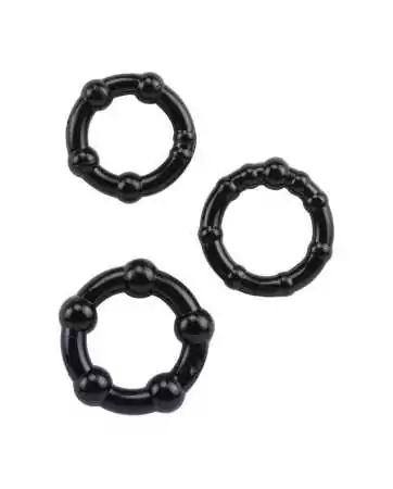 Pack of 3 black cock rings with beads - COR005BLK