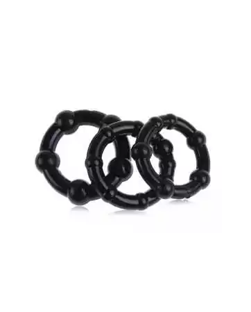 Pack of 3 black cock rings with beads - COR005BLK