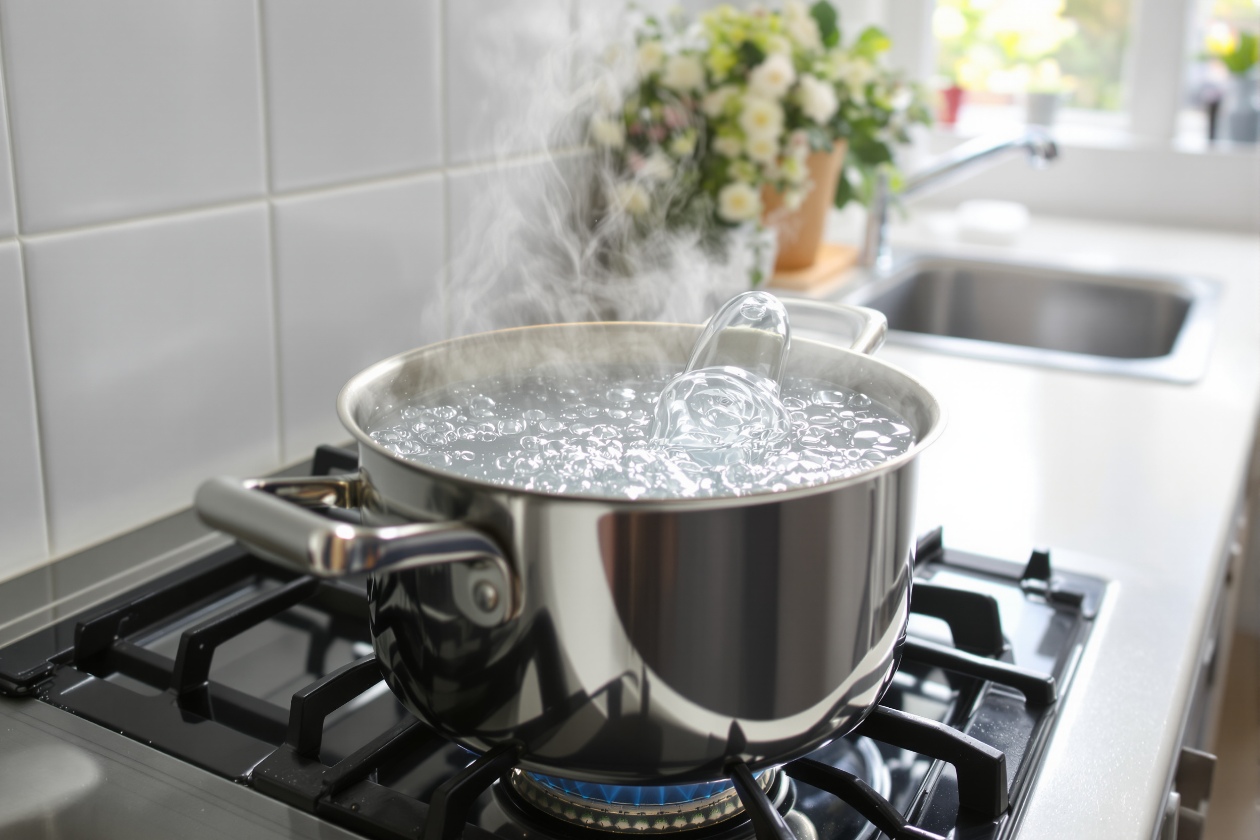 Stérilisation d'un sextoy en verre dans l'eau bouillante