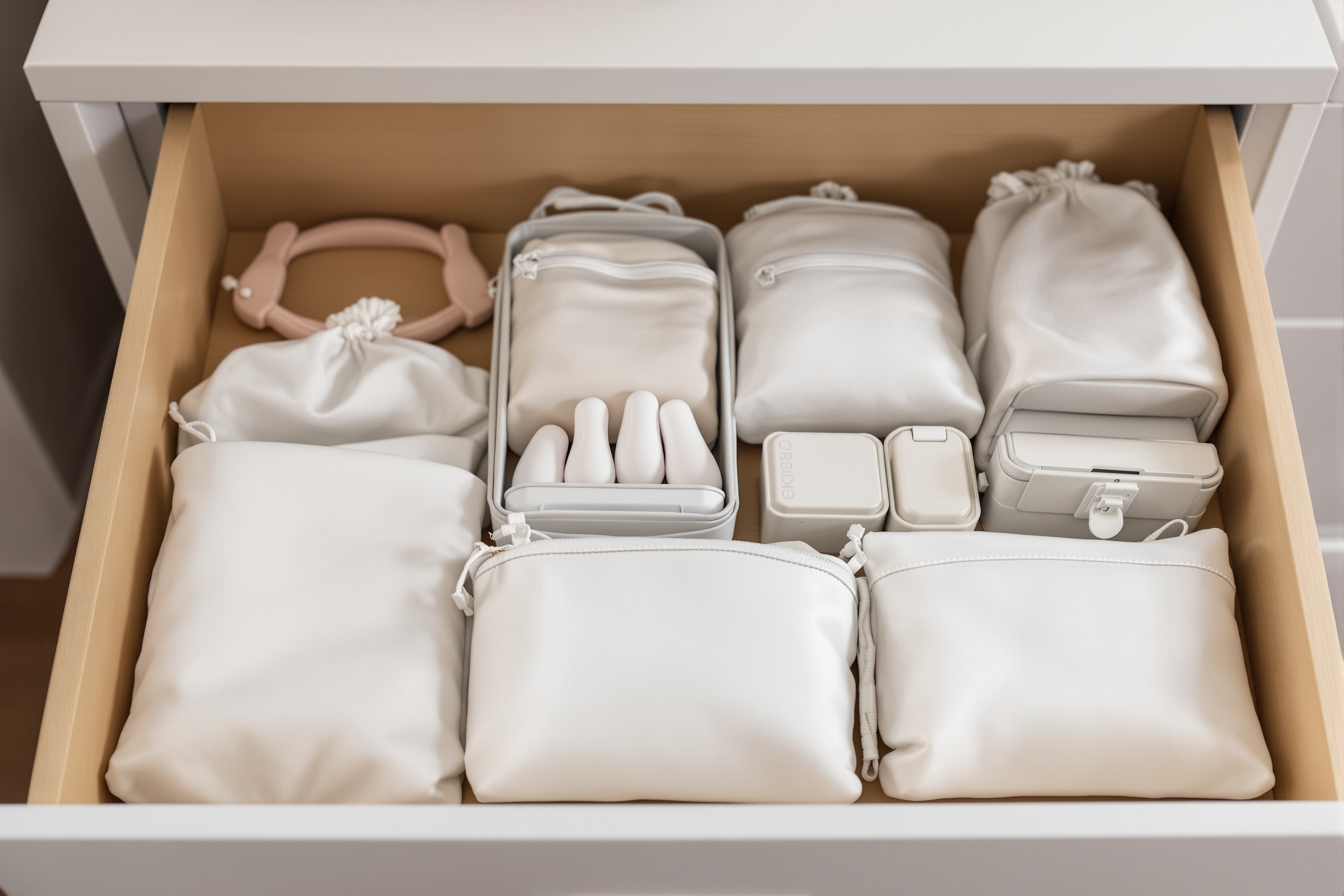 Rangement discret et organisé de sextoys dans des pochons individuels